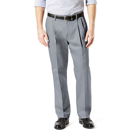 Dockers Mens Big Tall Pleated Classic Fit Khaki Pants Grey 54 x 32