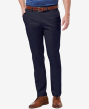 Haggar Mens Slim fit Chinos Pants 30 / 30 Navy Blue Solid Stretch