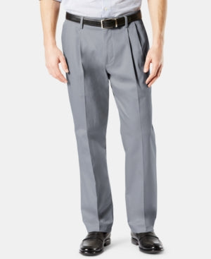 Dockers Mens Big Tall Pleated Classic Fit Khaki Pants Grey 54 x 32