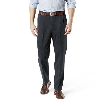 Dockers Men's Classic Fit Pleated Creased Khaki Pants Charcoal Grey 33 x 30