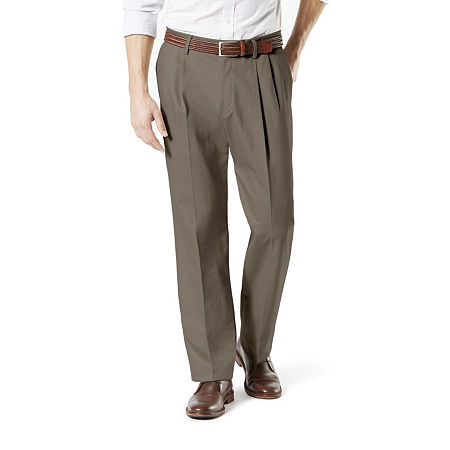Dockers Mens Pleated Classic Fit Signature Khaki Lux Cotton Pants Brown 38 x 30
