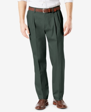 Dockers Men's Signature Lux Cotton Classic Fit Pleated Dress Pants Olive 40 x 30