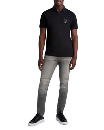 Karl Lagerfeld Paris Mens Slim fit Short Sleeve Polo Shirt Medium Black Solid