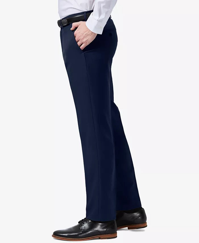 Haggar Mens Slim fit Dress Pants 36 / 30 Navy Blue Solid Stretch