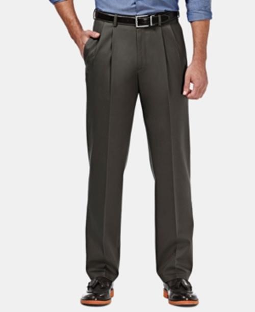 HAGGAR Mens Classic fit Casual Khaki Pants 44 / 30 Grey Solid