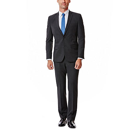 HAGGAR Mens Slim fit Suit Jacket Blazer 38 R Charcoal Grey Solid Stretch