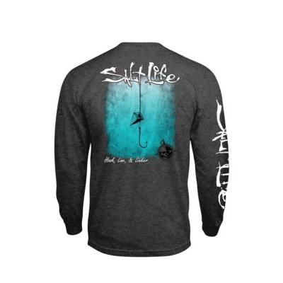 Salt Life Men's Hook Line Sinker Logo Graphic Long Sleeve T Shirt Grey Large