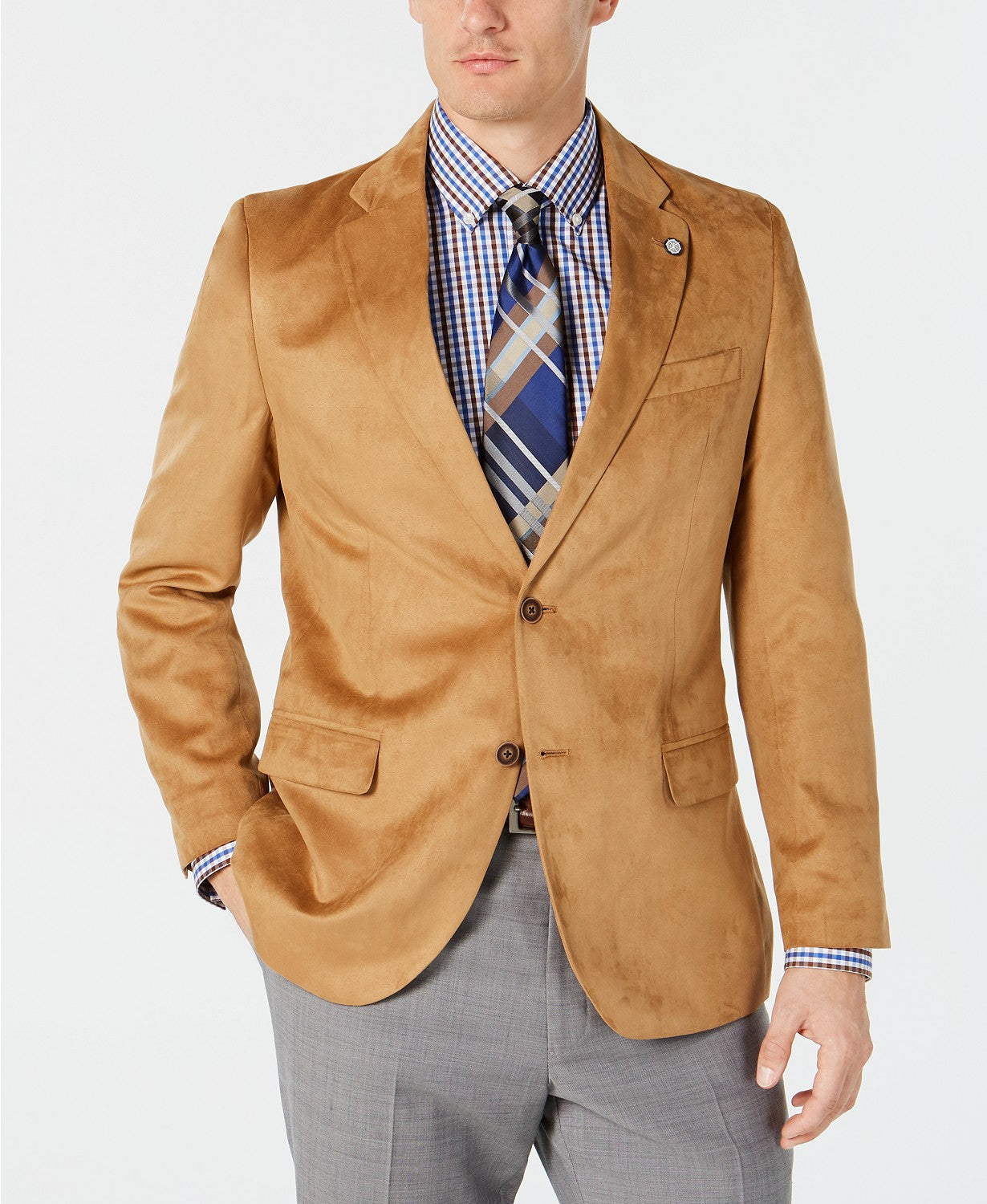 Nautica Men's Modern Fit Microsuede Sport Coat Chamois Tan Camel 40R