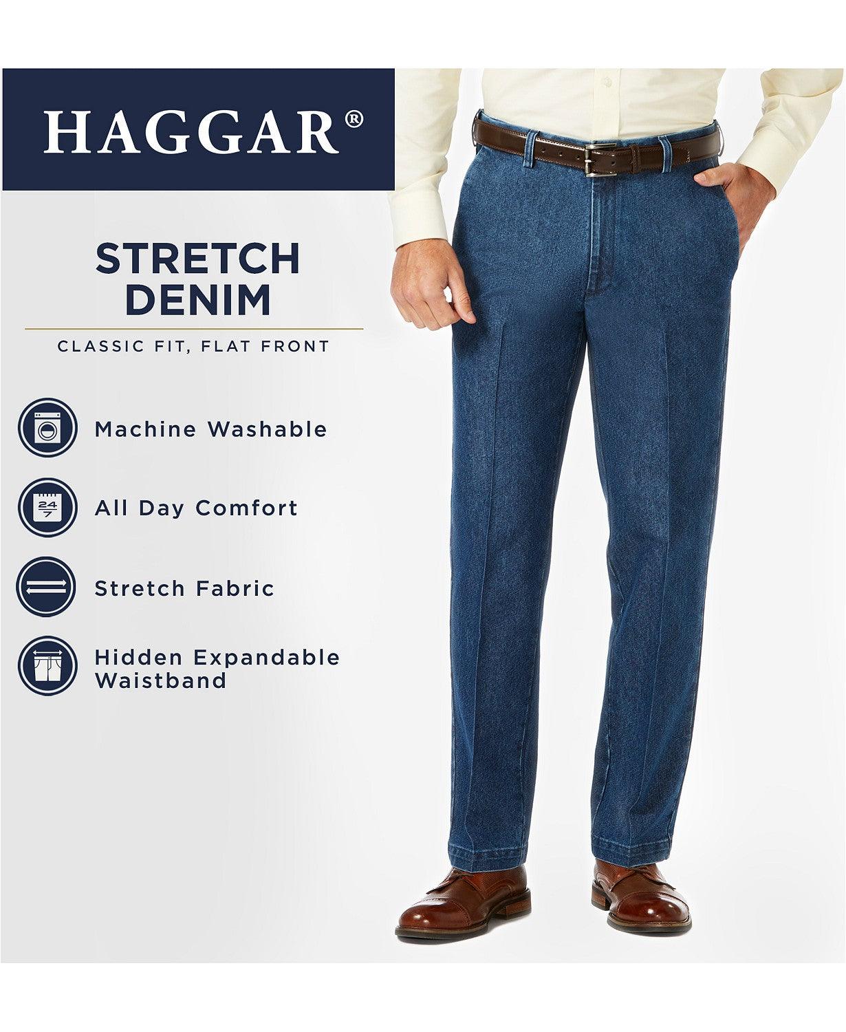Haggar Mens Stretch Denim Med Stonewash Pants 38 x 30