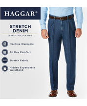 Haggar Men's Stretch Denim Flat Front Trouser Pants Classic Fit 40 x 30
