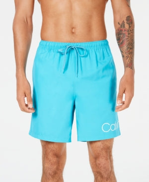 Calvin Klein Mens Regular fit Swim Trunks Swimwear 7 Inseam Large Blue Solid