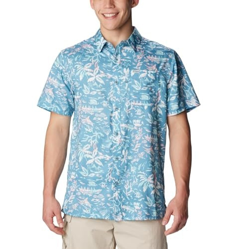 Columbia Men Regular fit Short Sleeve Button-Up Shirt Medium Blue