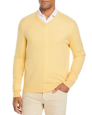 The Men's Store Mens Cashmere V Neck Sweater Yellow Large