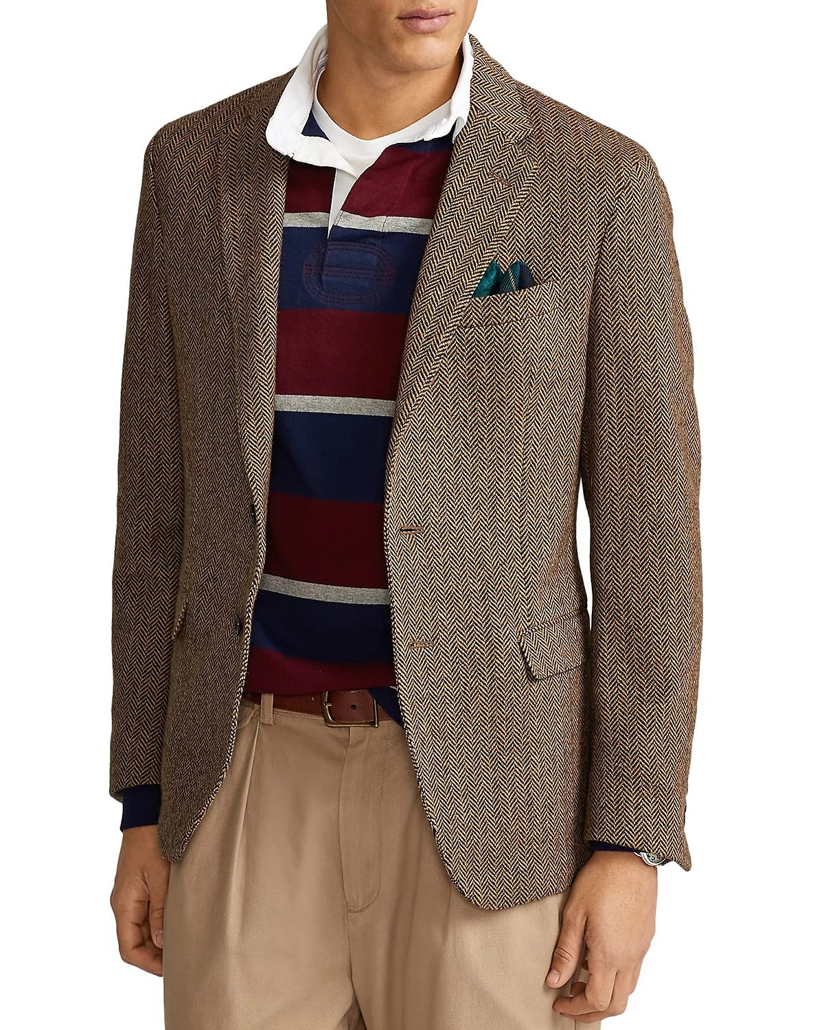 Polo Ralph Lauren Soft Herringbone Sport Coat Blazer 42R Brown / Tan Wool