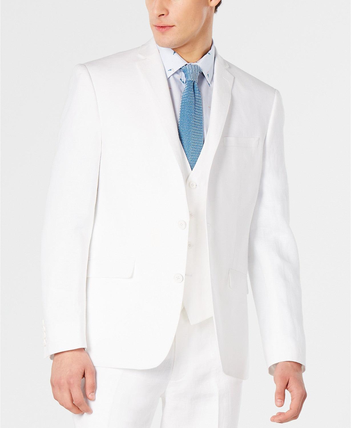 Bar Iii Mens Slim fit Suit Jacket Blazer 36 R White Solid Linen