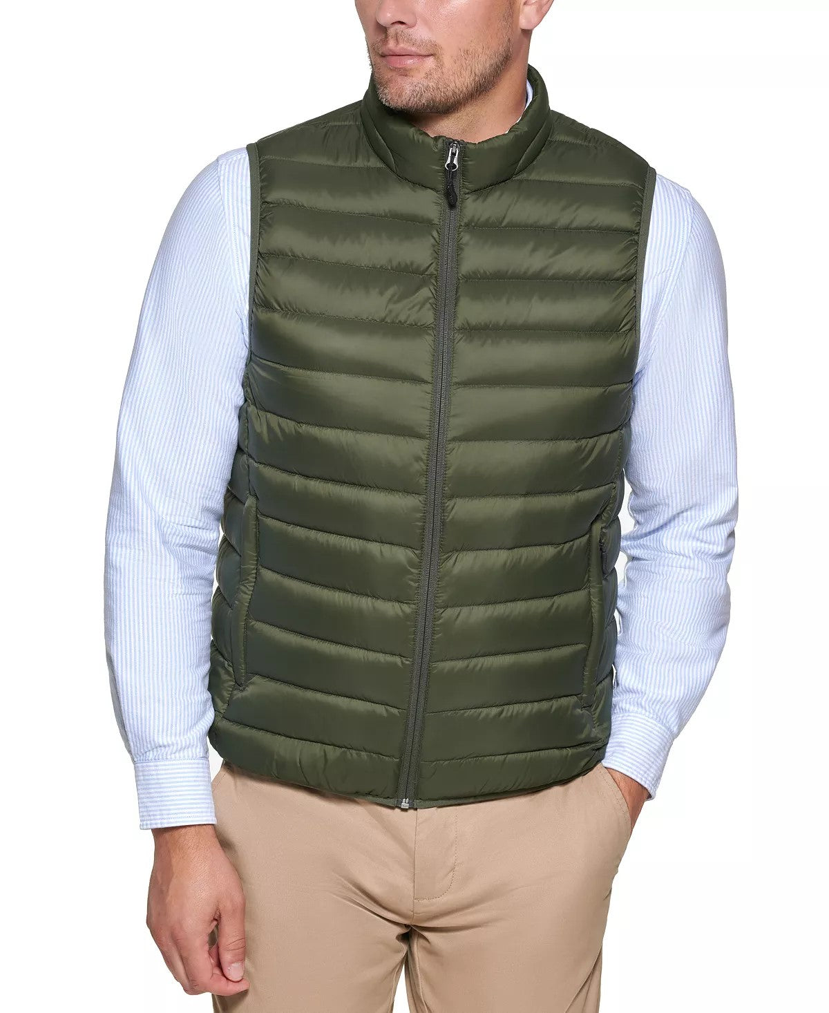 Club Room Mens Puffer Down Packable Olive Green Vest Small