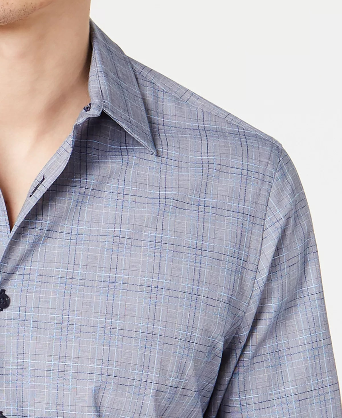 Tasso Elba Mens Dobby Plaid Button Down Shirt Blue Medium