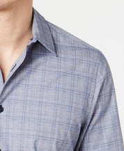 Tasso Elba Mens Dobby Plaid Button Down Shirt Blue Medium