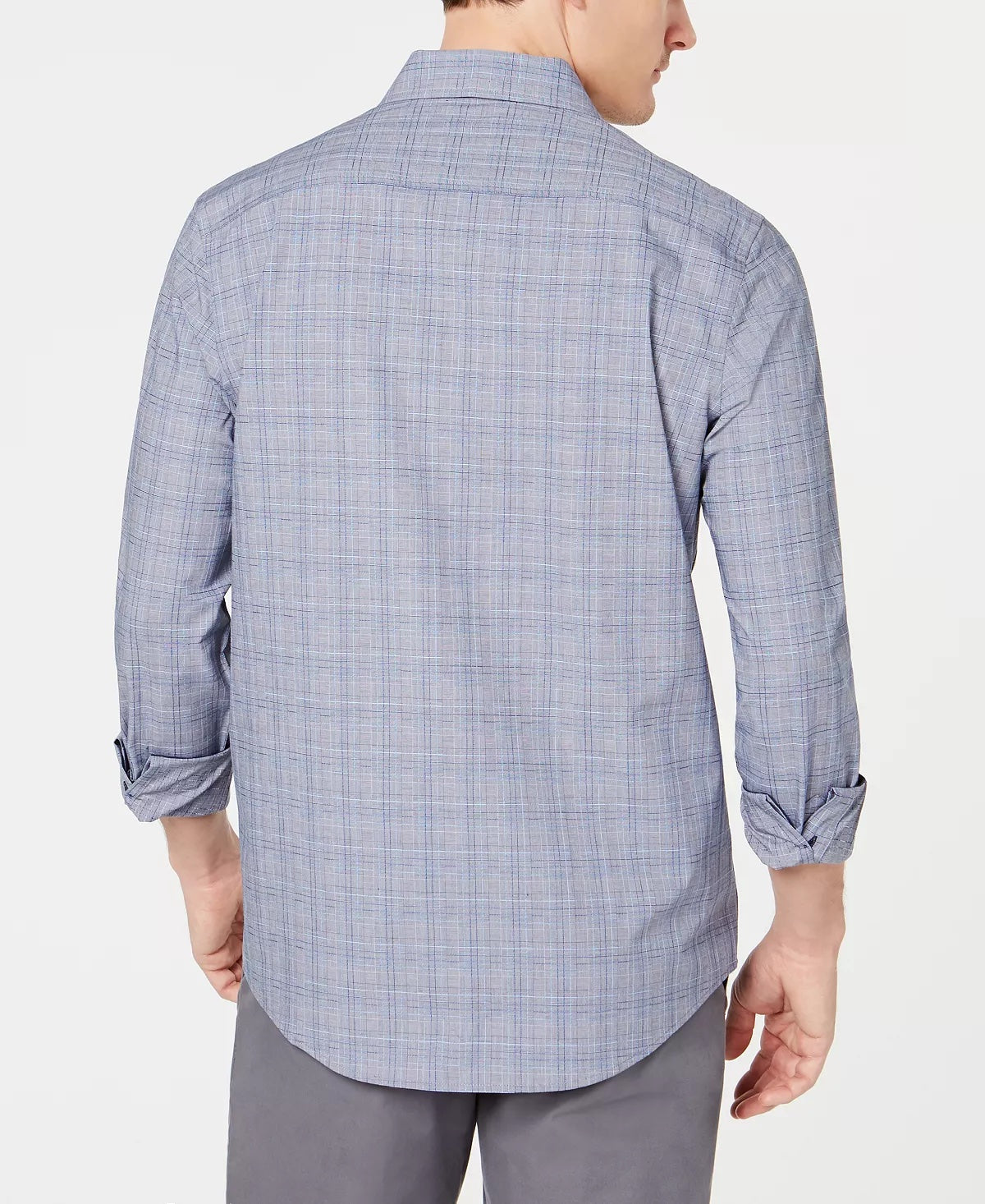 Tasso Elba Mens Dobby Plaid Button Down Shirt Blue Medium