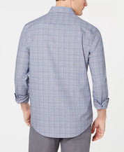 Tasso Elba Mens Dobby Plaid Button Down Shirt Blue Medium