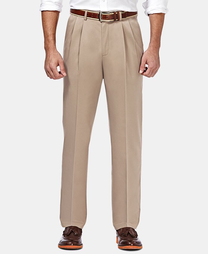 Haggar Mens Classic fit Dress Pants 36 / 32 Beige Solid Stretch