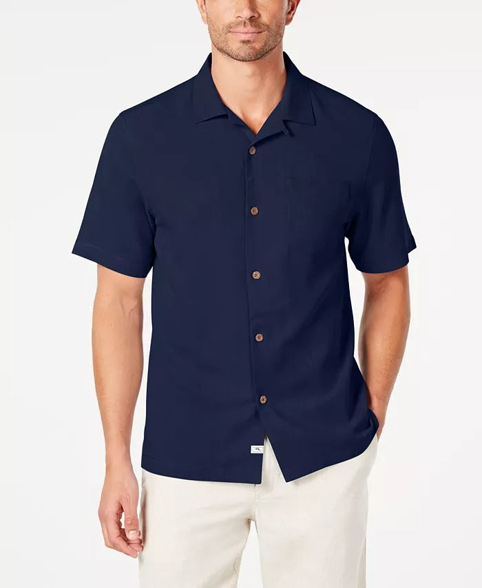 Tommy Bahama Men's Weekend Tropics Silk Short Sleeve Button Down Shirt Blue XL