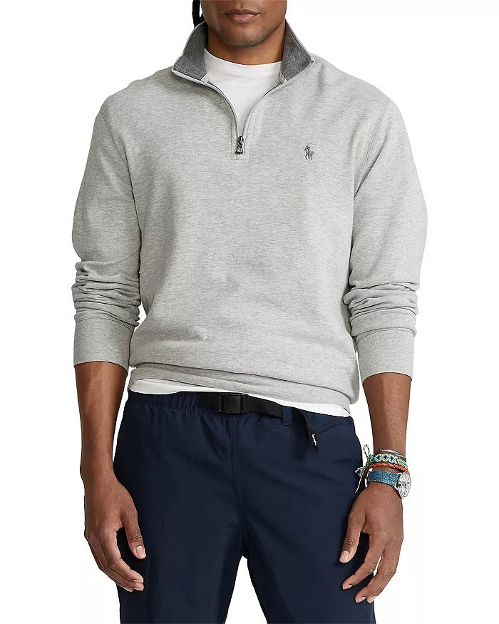 Polo Ralph Lauren Luxury Jersey Quarter Zip Pullover Sweater XXL 2XL Light Grey