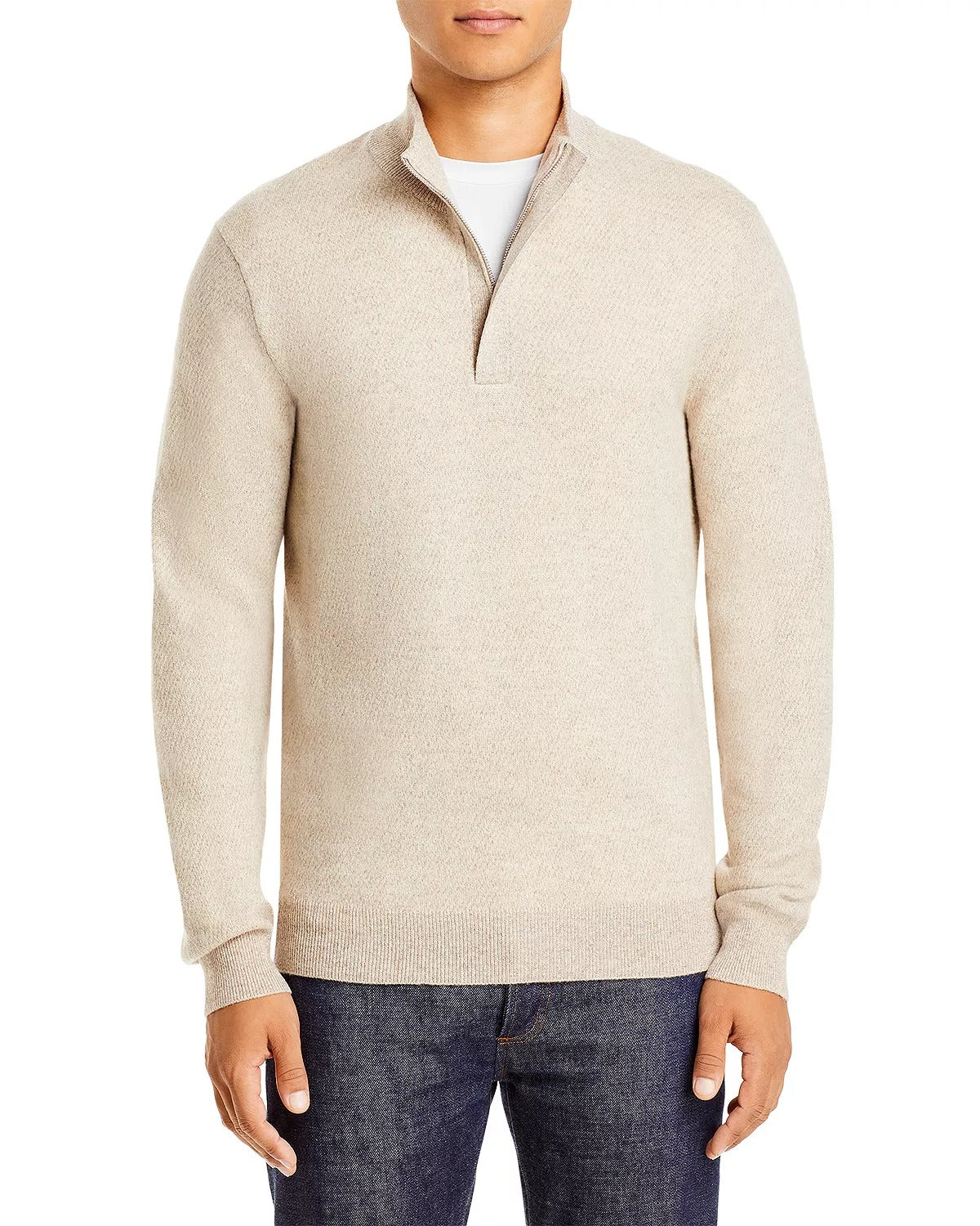 The Men's Store  Marled Quarter Zip Sweater Large Oatmeal Wool