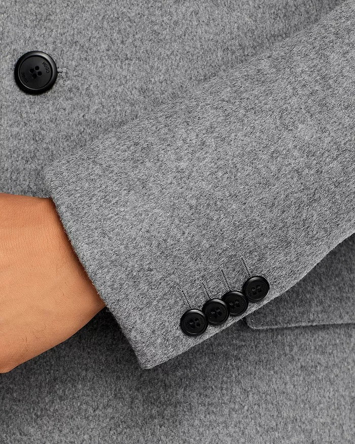 Hugo Boss Mens Migor Slim Fit Top Coat Overcoat 42R Grey Wool