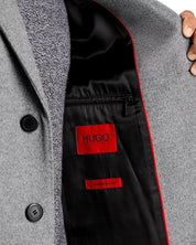 Hugo Boss Mens Migor Slim Fit Top Coat Overcoat 42R Grey Wool