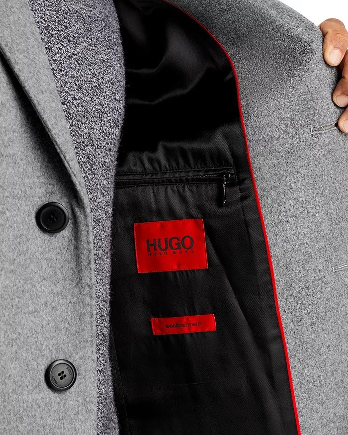 Hugo Boss Mens Migor Slim Fit Top Coat Overcoat 42R Grey Wool