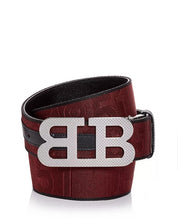 Bally Men's Mirror B Woven Logo Belt Size 30 - 32 Red Black