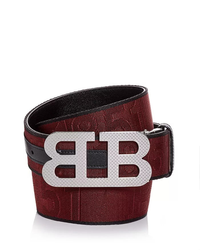 Bally Men's Mirror B Woven Logo Belt Size 30 - 32 Red Black