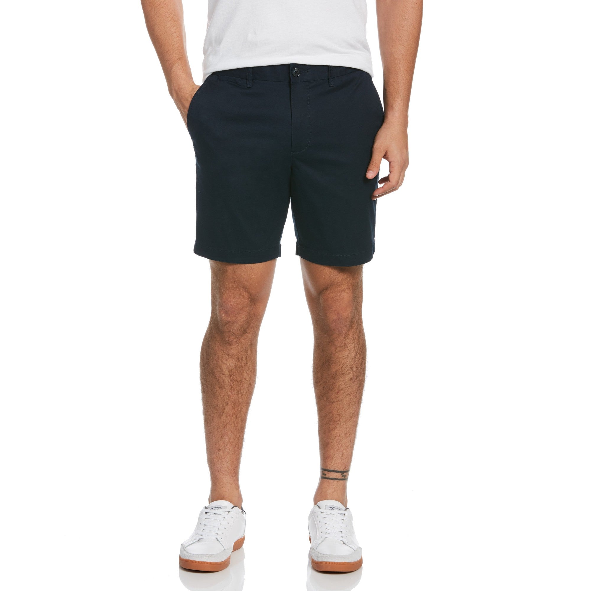 Penguin By Munsingwear Mens Slim Fit 8" Inseam Khaki Shorts Navy Blue 38