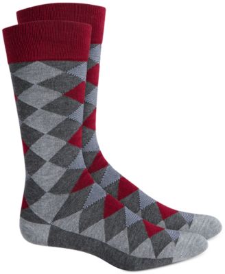 Alfani Men's Diamond Dress Socks Burgundy Dark Grey One Size