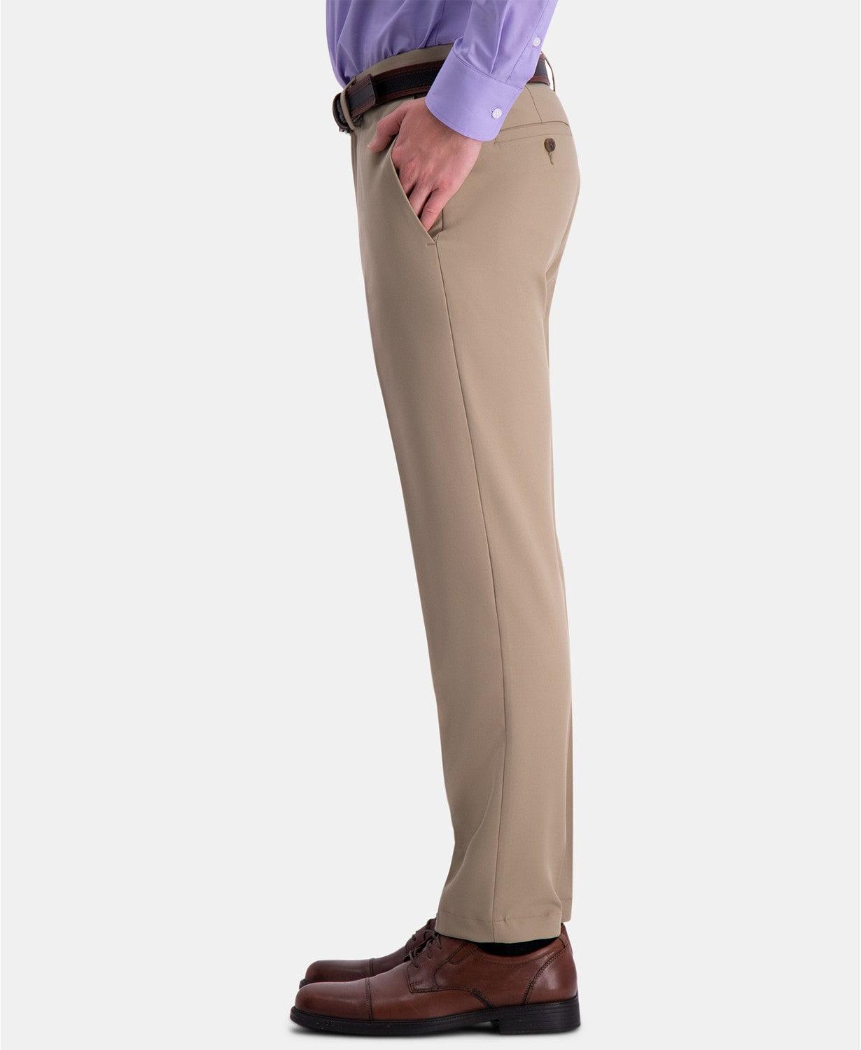 Haggar Mens Slim fit Dress Pants 34 / 32 Beige Solid Stretch