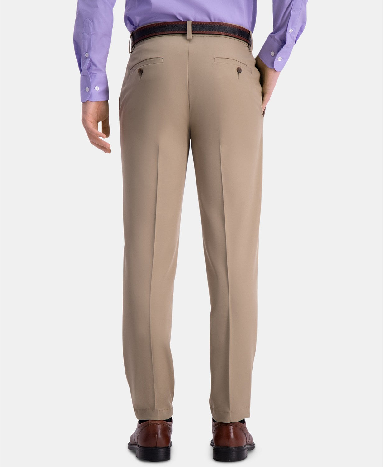 Haggar Men's Cool 18 Pro Slim Fit 4 Way Stretch Dress Pants Tan 32 x 29