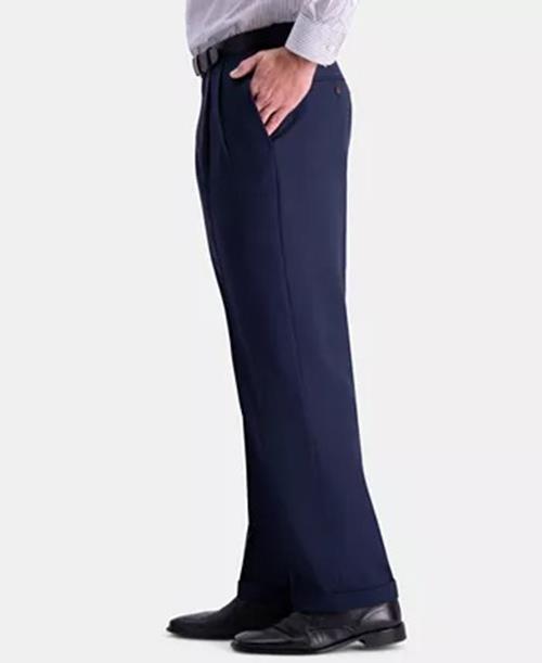 Haggar Men's Premium Comfo Classic Fit Pleated Dress Pants Indigo Blue 36 X 30