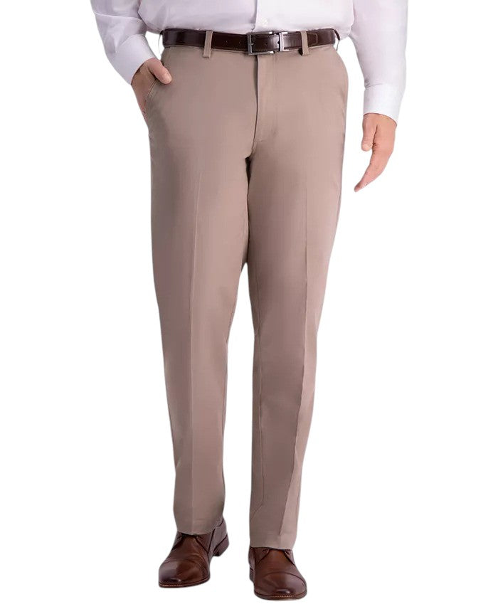 Haggar Mens Slim fit Cotton Dress Pants 38 / 32 Beige Solid