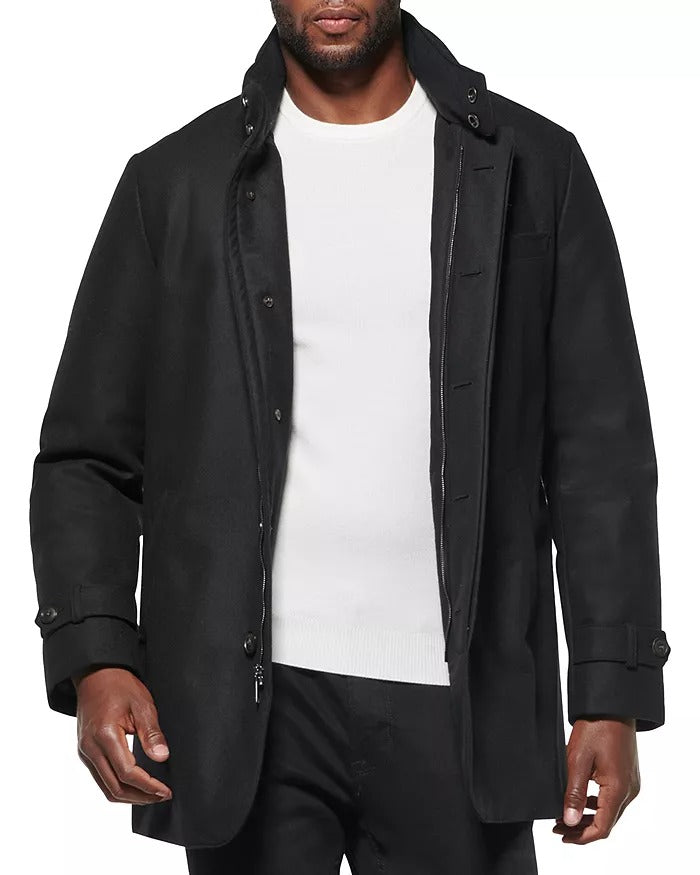 Norwegian Wool Mens Stretch Down Filled Car Coat Size XS Black