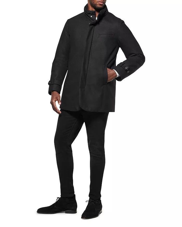 Norwegian Wool Mens Stretch Down Filled Car Coat Size XS Black