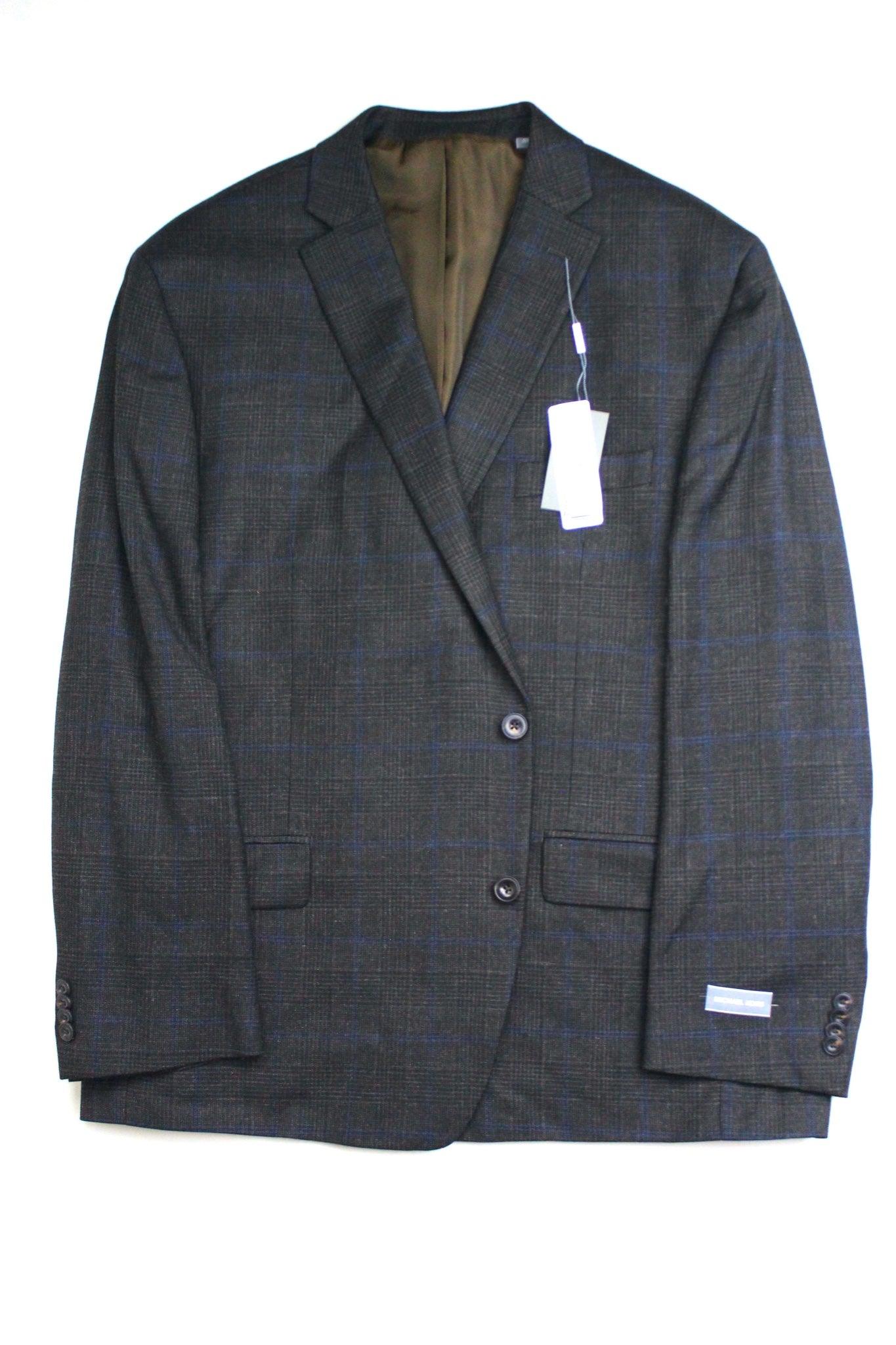 Michael Kors Regular Fit Sport Coat 44R Brown Blue Plaid