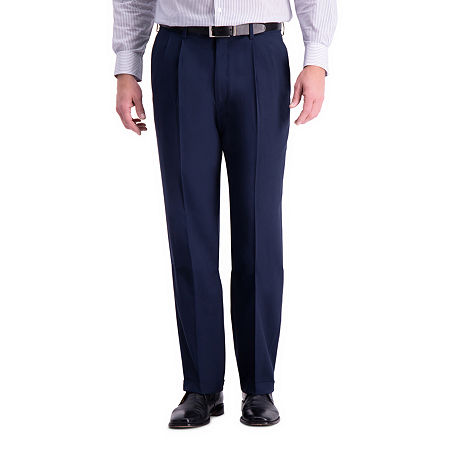 Haggar Mens Classic fit Dress Pants 40 / 32 Navy Blue Solid Stretch