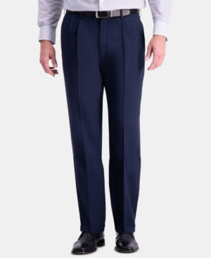 Haggar Mens Classic fit Dress Pants 34 / 30 Blue Solid