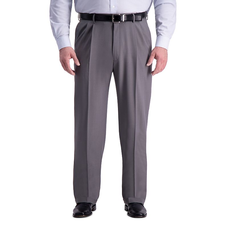 Haggar Mens  fit Dress Pants 48 / 30 Grey Solid Stretch