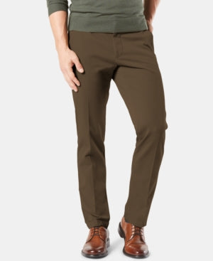 Dockers Mens Stretch Straight Fit Khaki Pants Olive Brown 34 x 34