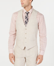 Bar III Mens Slim fit Button-Up Suit Vest Medium Tan Linen Linen