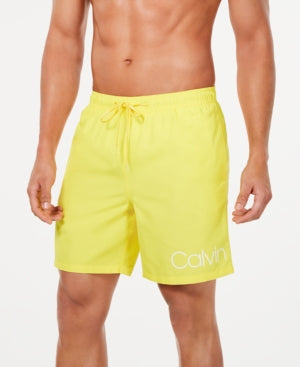 Calvin Klein Mens Logo 7" Volley Swim Trunks Yellow XL