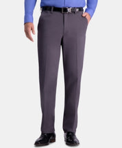 Haggar Mens Classic fit Casual Khaki Pants 42 / 29 Grey Solid Stretch