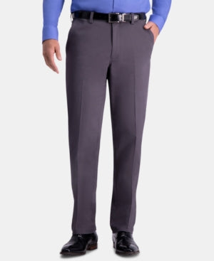 Haggar Mens Classic fit Casual Khaki Pants 42 / 29 Grey Solid Stretch